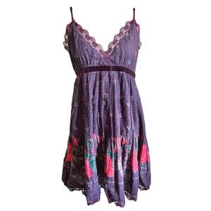 90’s American Vintage Grunge Purple Floral Babydoll Dress Size L AnnaSui Vibe